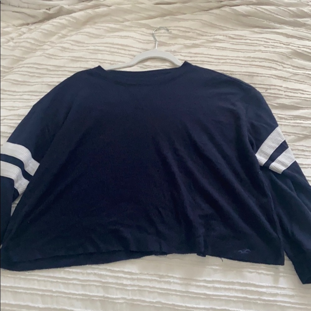 dark blue and white striped holister cropped top